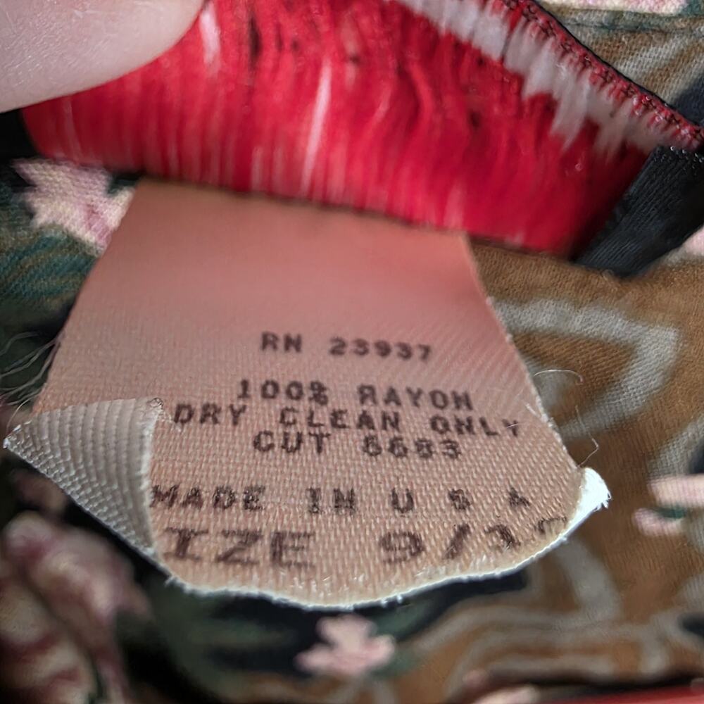 Vintage 80s Rayon Floral Shirt Dress Brown Pink Made USA, sz 9/10 - Picture 6 of 6